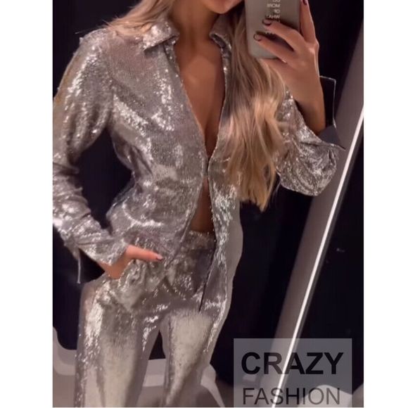 ZARA SEQUIN SHIRT TOP - Picture 2 of 15